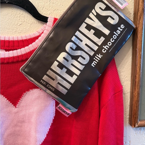 Valentine’s Day Red & Pink Heart Sweater Sz 18 XXL Hershey’s Chocolate Bag - Picture 2 of 11
